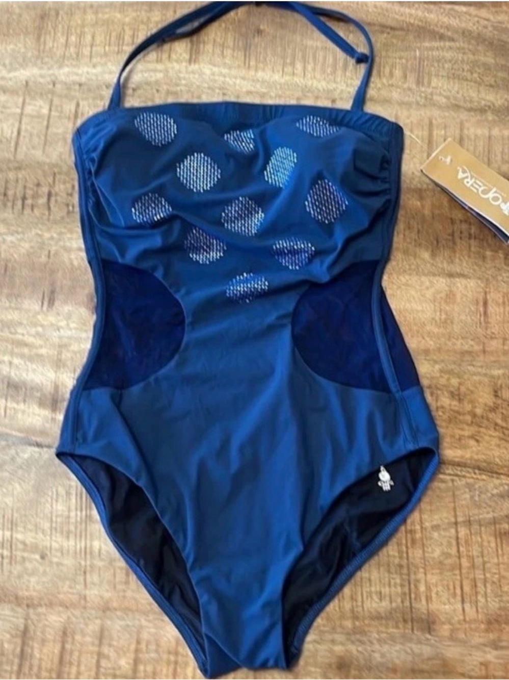Opera Swim Fascination Swimsuit Glamour Polka Dots Rhinestone Mesh Inserts 36C